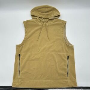 NoBull Mens Fleece Sleeveless Hoodie Vest Tan‎ Sand XL Zip Pockets Made in USA